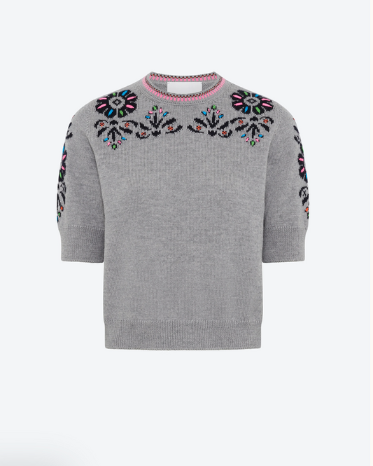 Top maille florale gris moyen