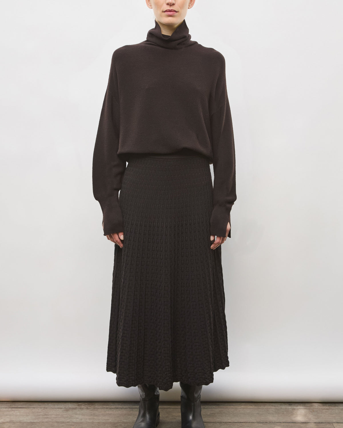 Molli - Jupe maille cannage ébène- noir profond