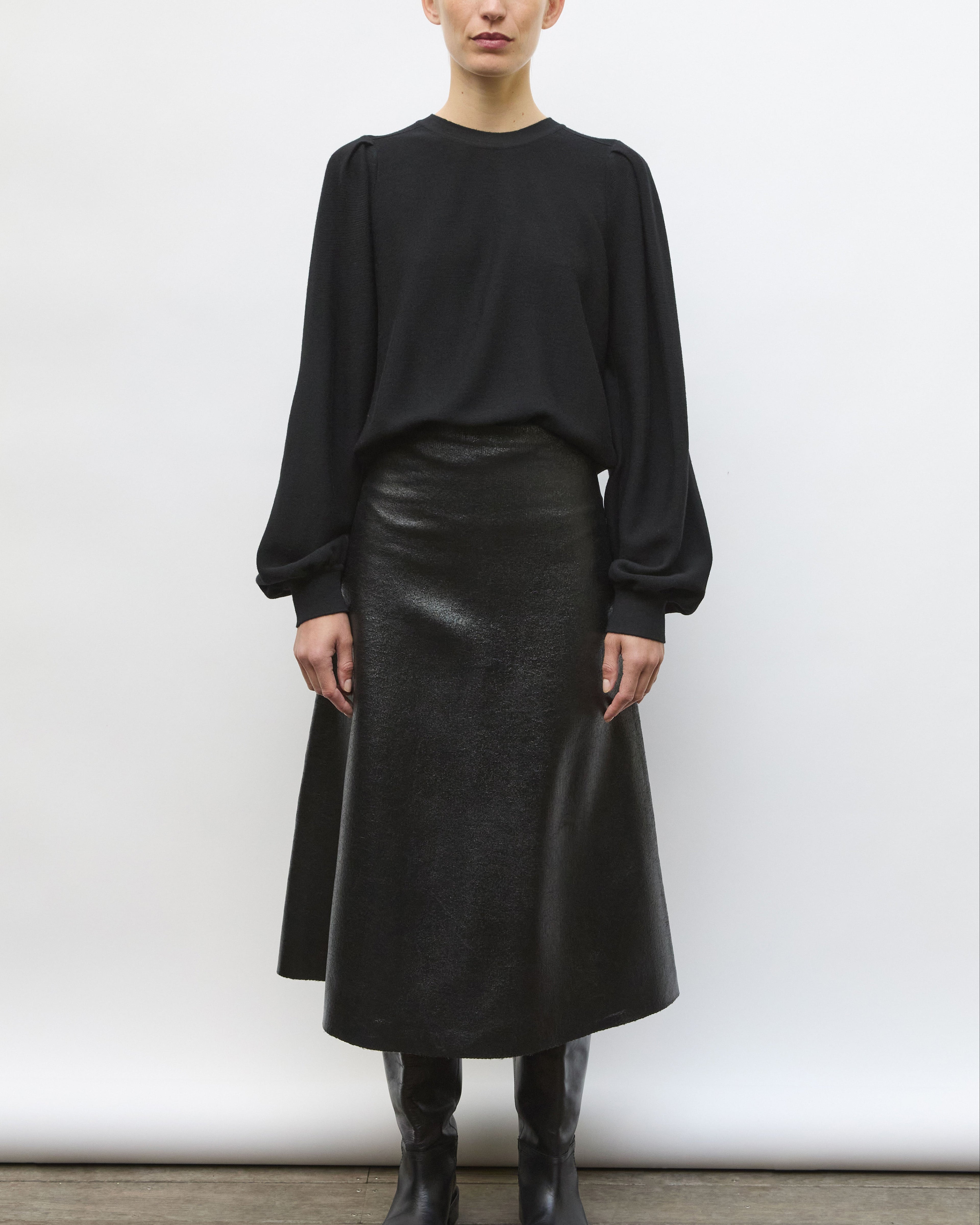 Pull fin manches fronces Molli Noir