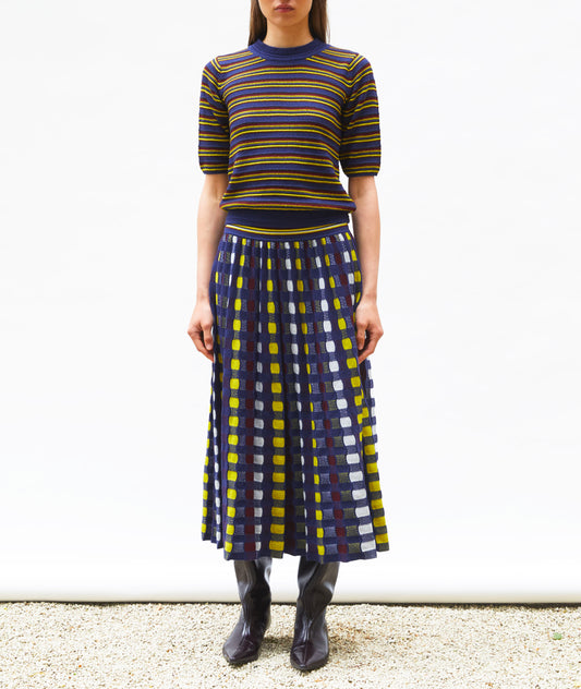 JUPE DÉLICATE MAILLE ONDULÉE INDIGO