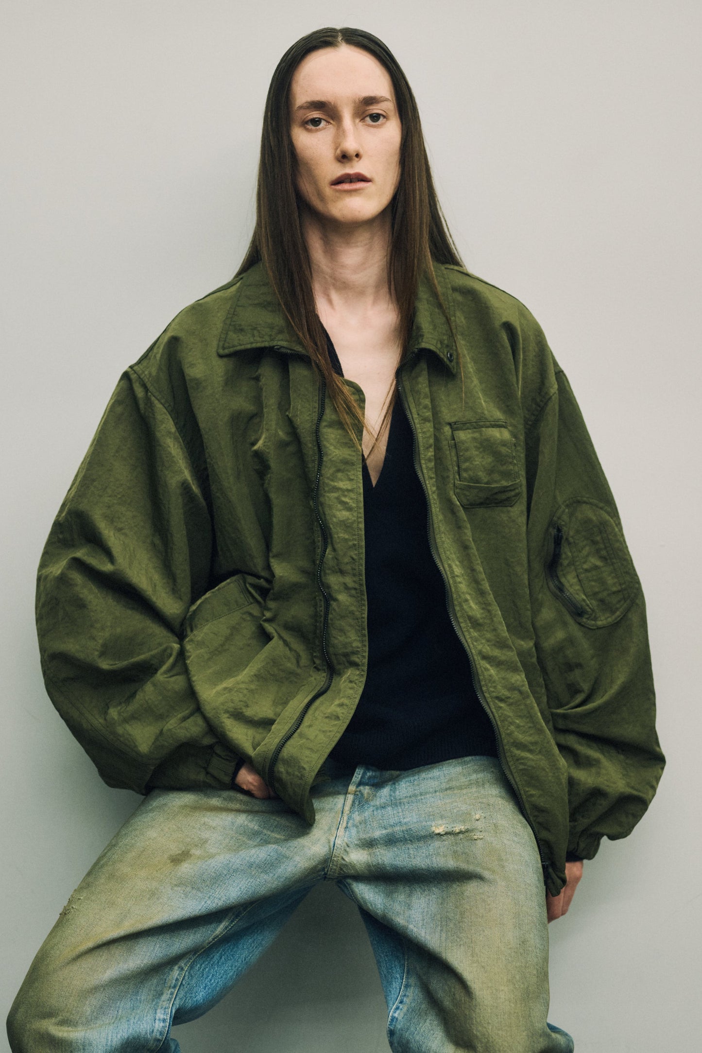 BIO WASHED NYLON OVERSIZED FIGHT JACKET