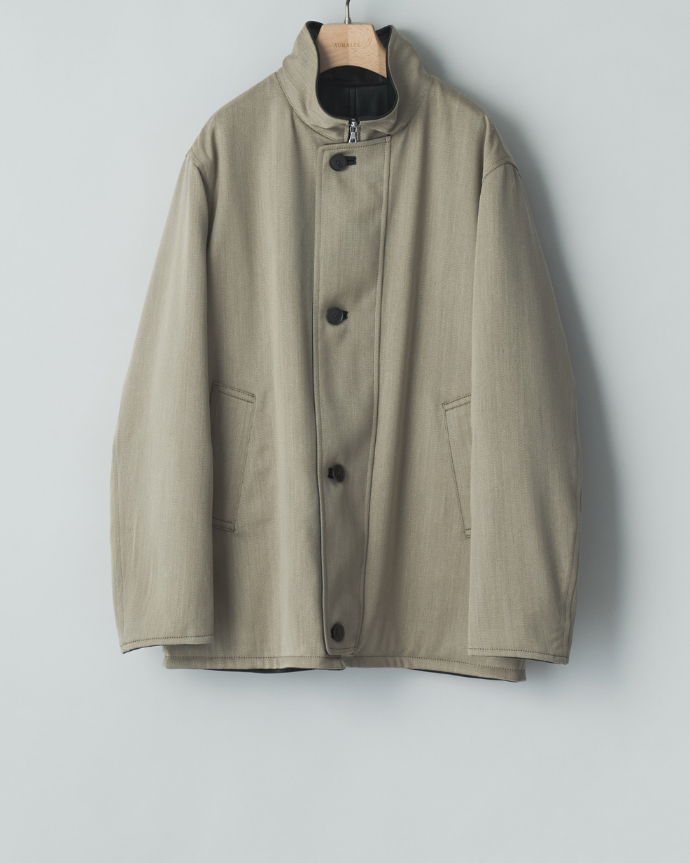 Auralee Reversible wool twisted twill lamb leather half coat