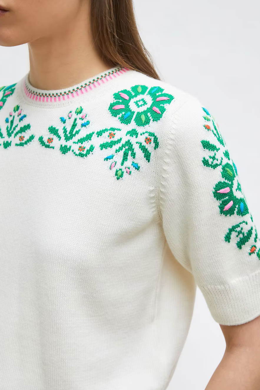 Top maille florale naturel