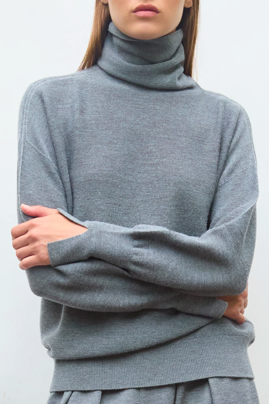 Pull fin col montant gris moyen