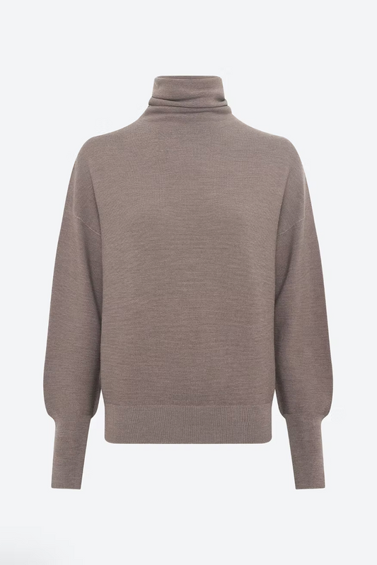 Pull fin col montant châtaigne