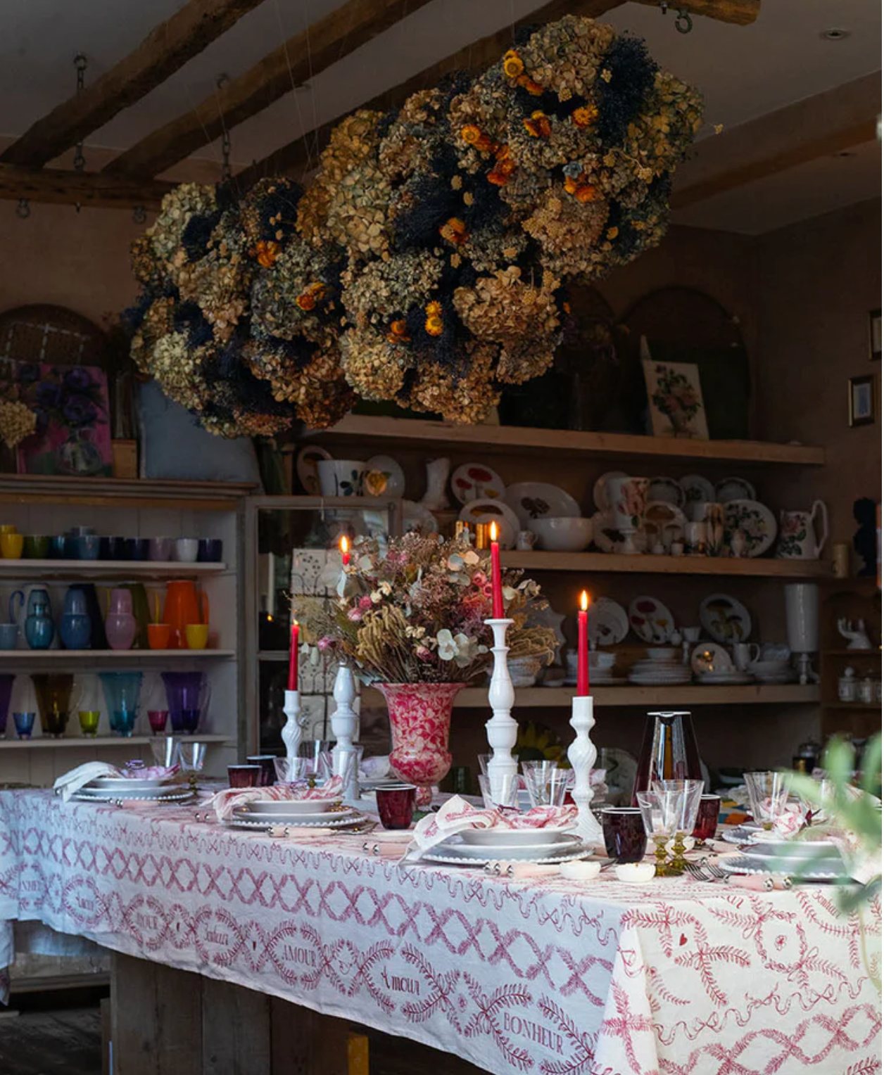 Nappe en Lin" Amour & Bohneur "