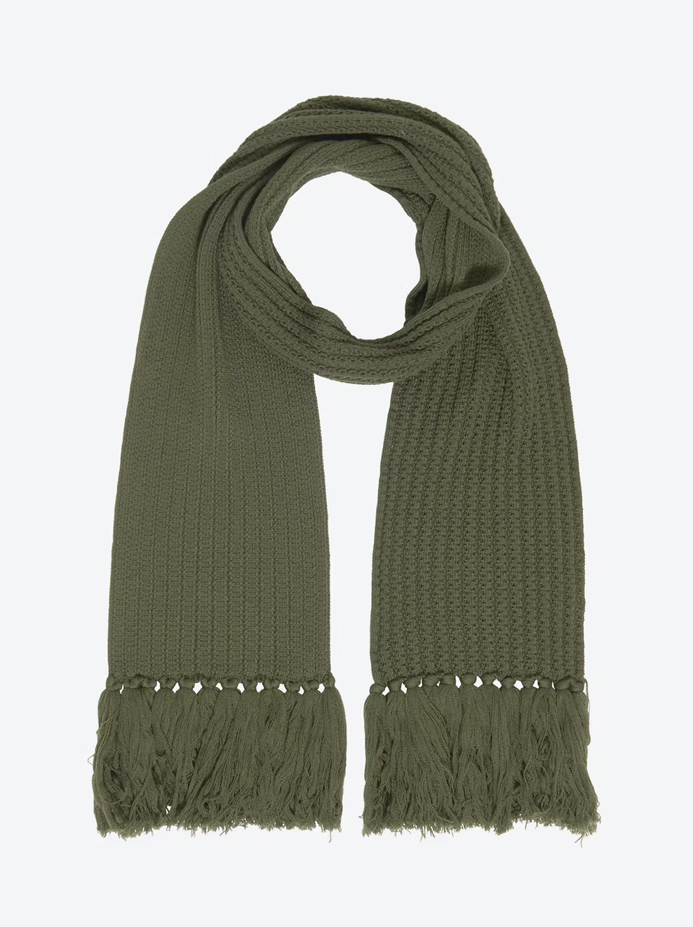 Echarpe longue maille à franges kaki Molli