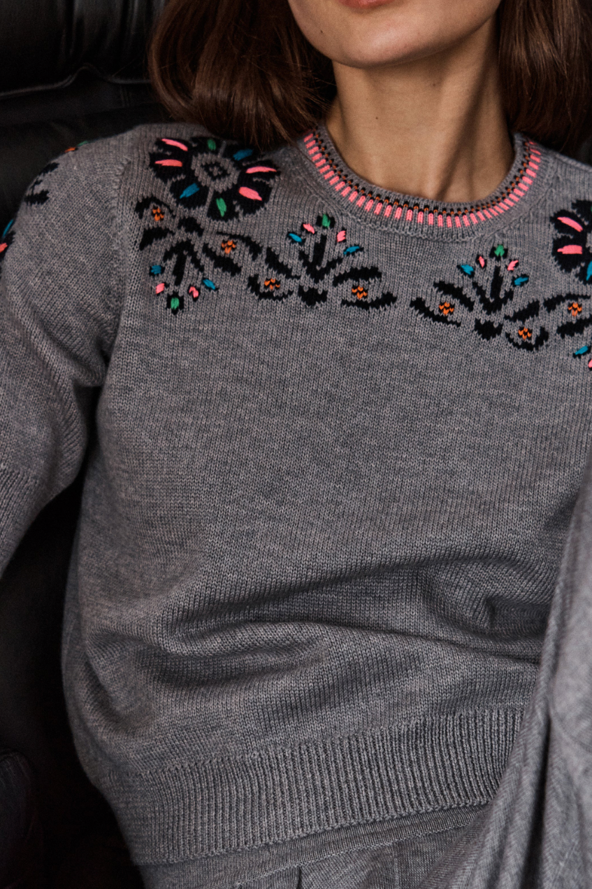 Top maille florale gris moyen