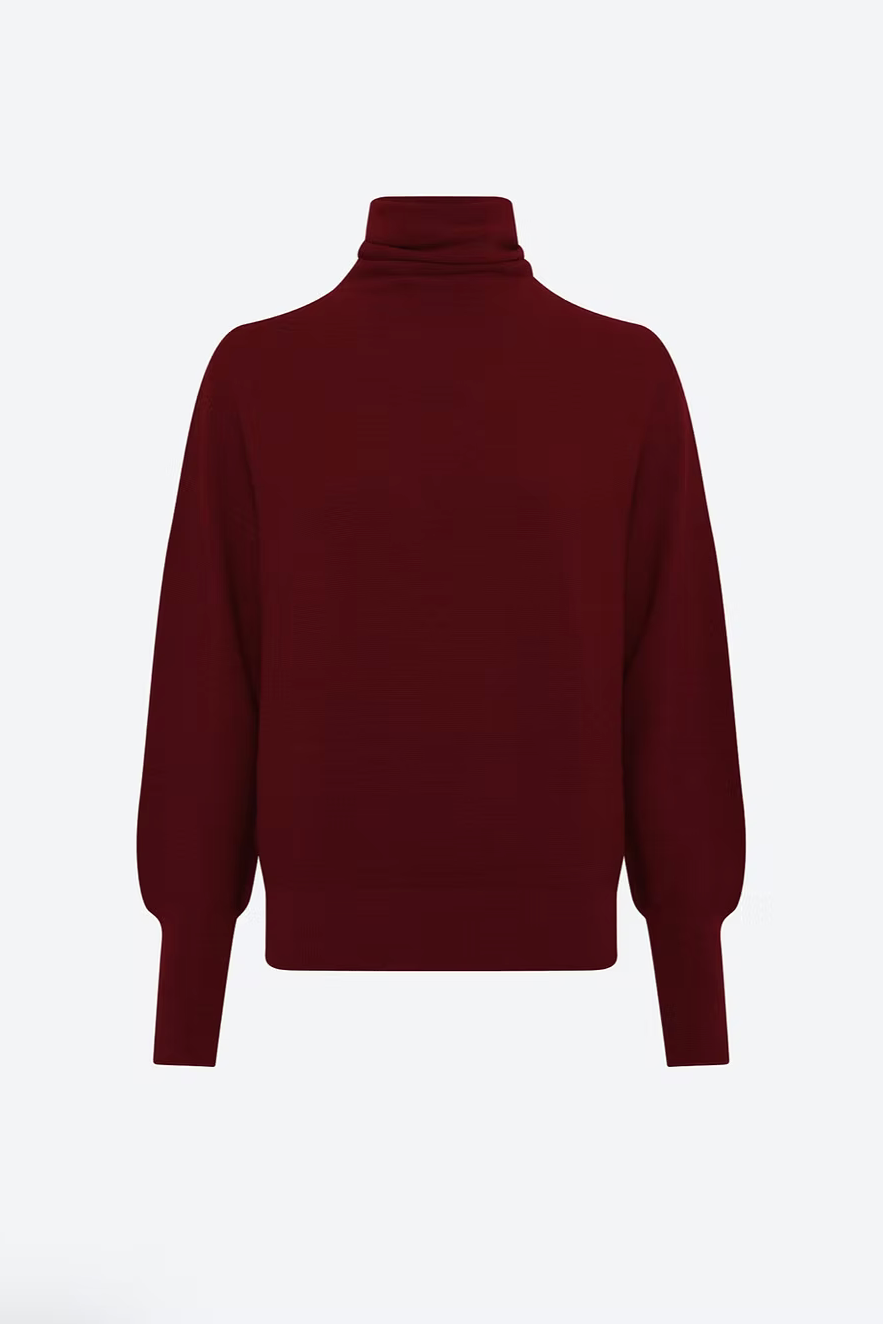 Pull fin col montant amarante