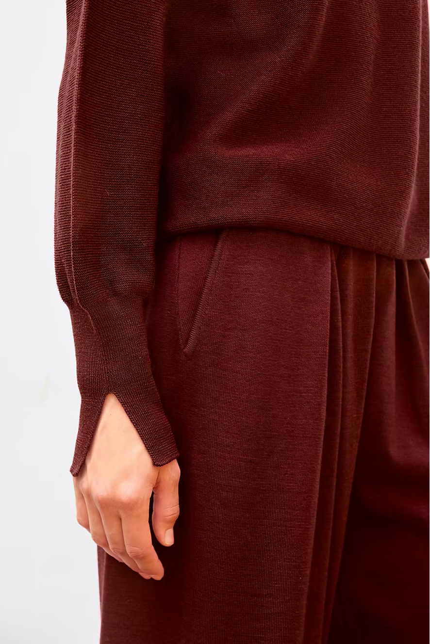 Pull fin col montant amarante