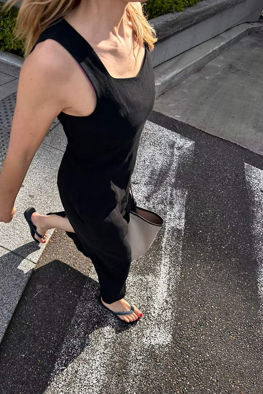 HARD TWIST COTTON LINEN GABARDINE DRESS