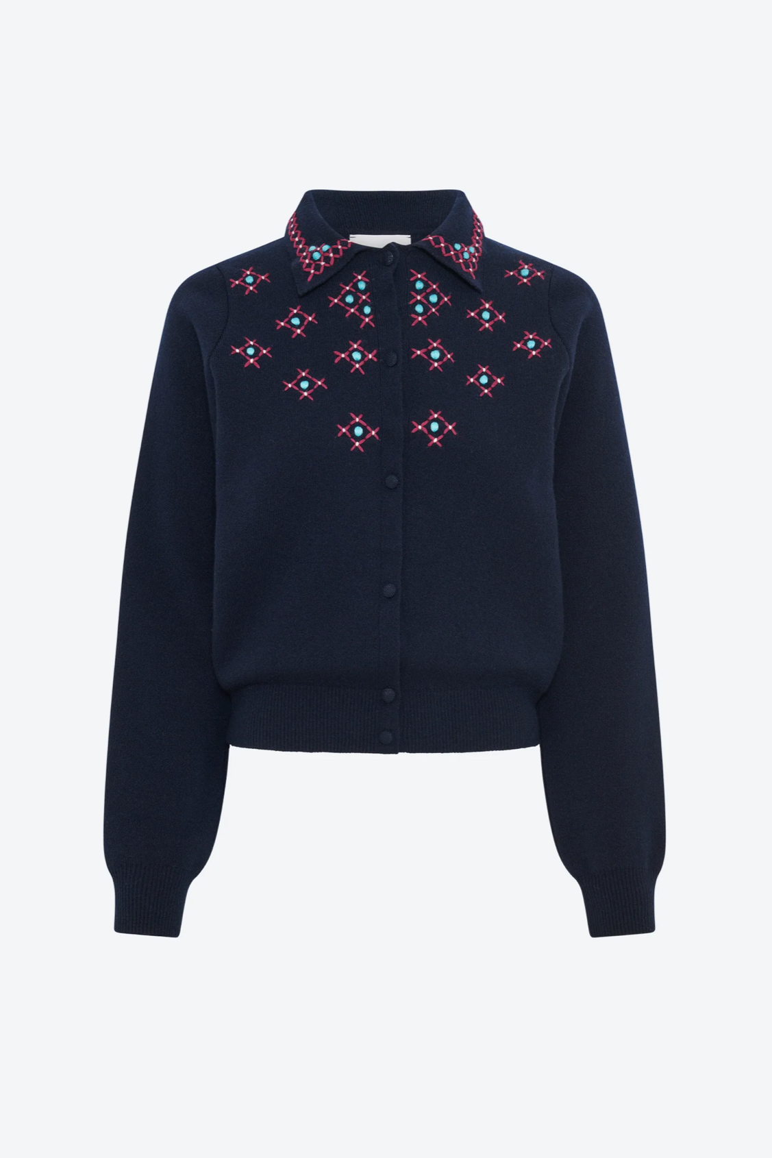 Cardigan maille brodée main nuit