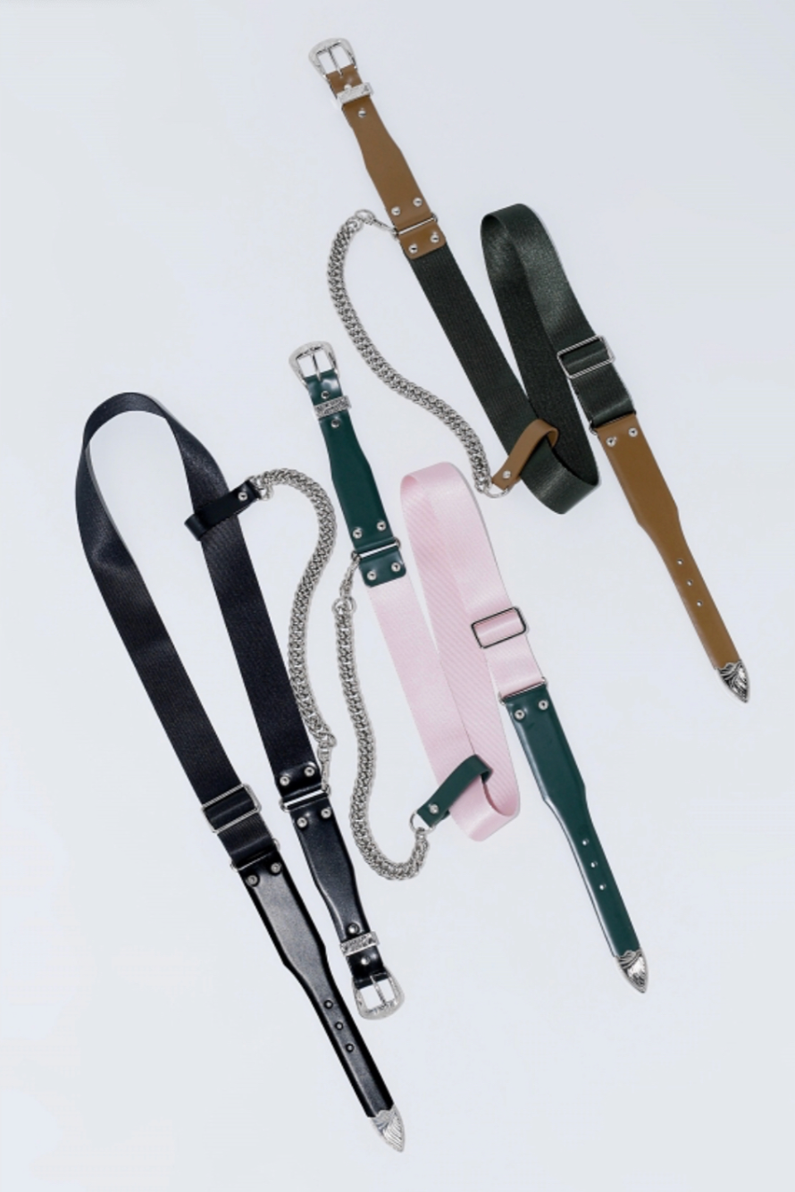 Ceinture cuir et nylon avec chaine