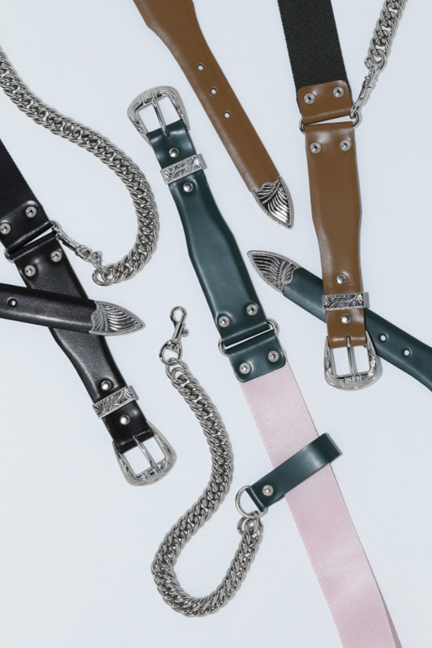 Ceinture cuir et nylon avec chaine