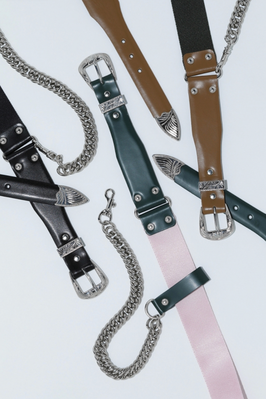 Ceinture cuir et nylon avec chaine