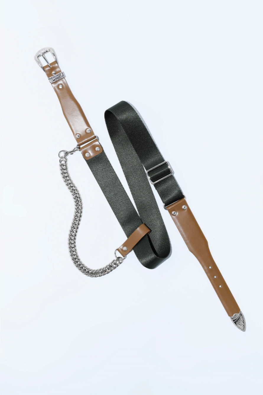 Ceinture cuir et nylon avec chaine
