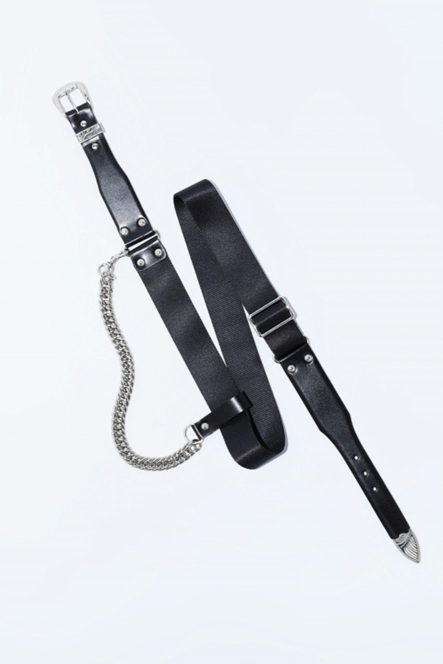 Ceinture cuir et nylon avec chaine