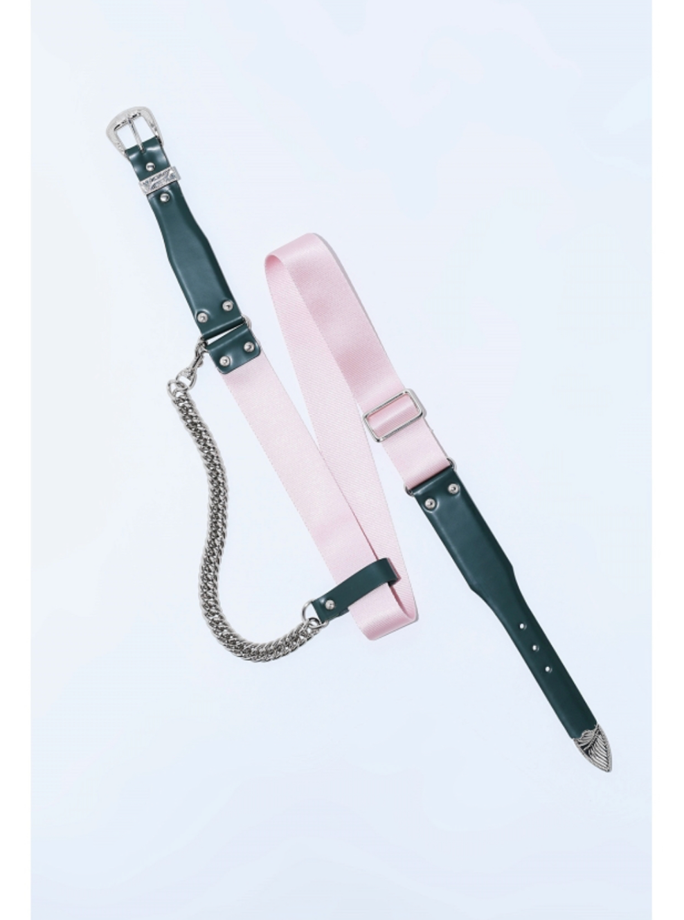 Ceinture cuir et nylon avec chaine