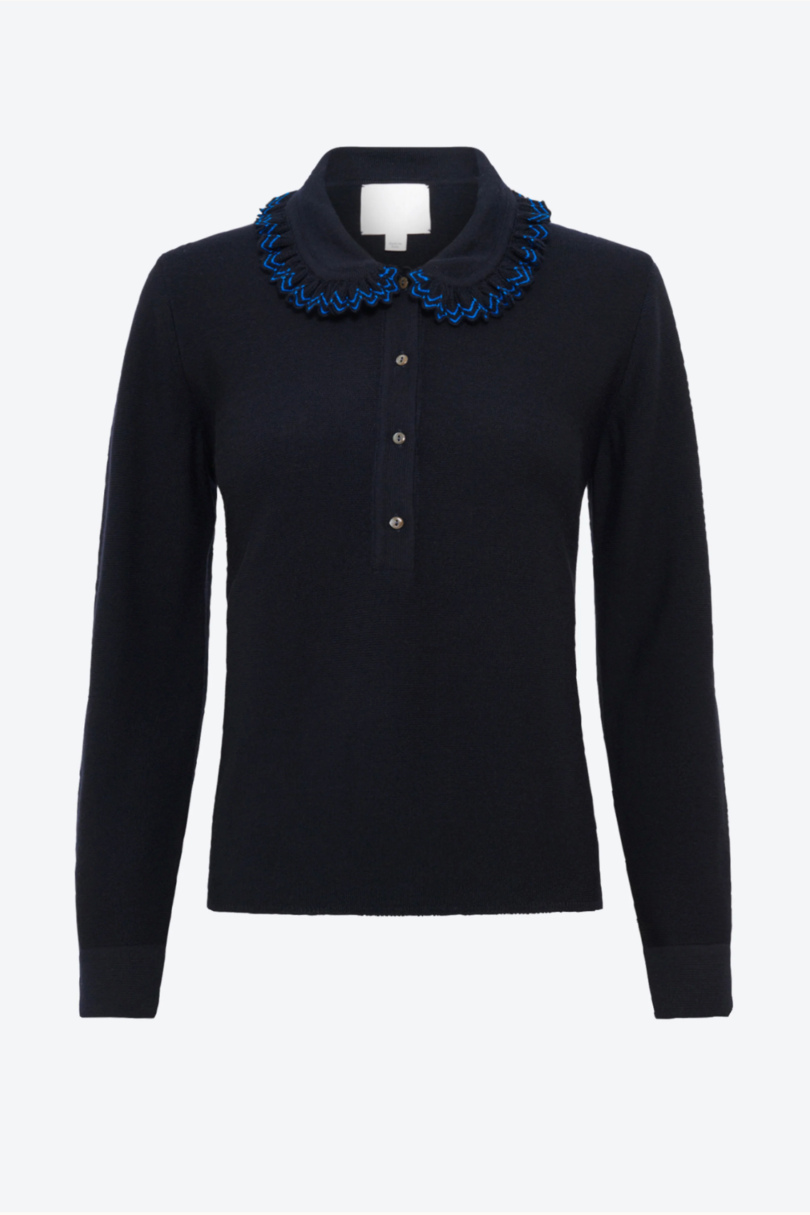 chemise en maille col volanté nuit-bleu électrique