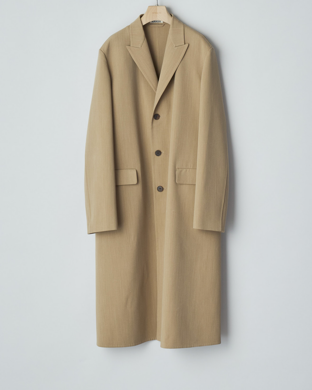 STRUCTURED WOOL GABARDINE HAND SEWN COAT AURALEE