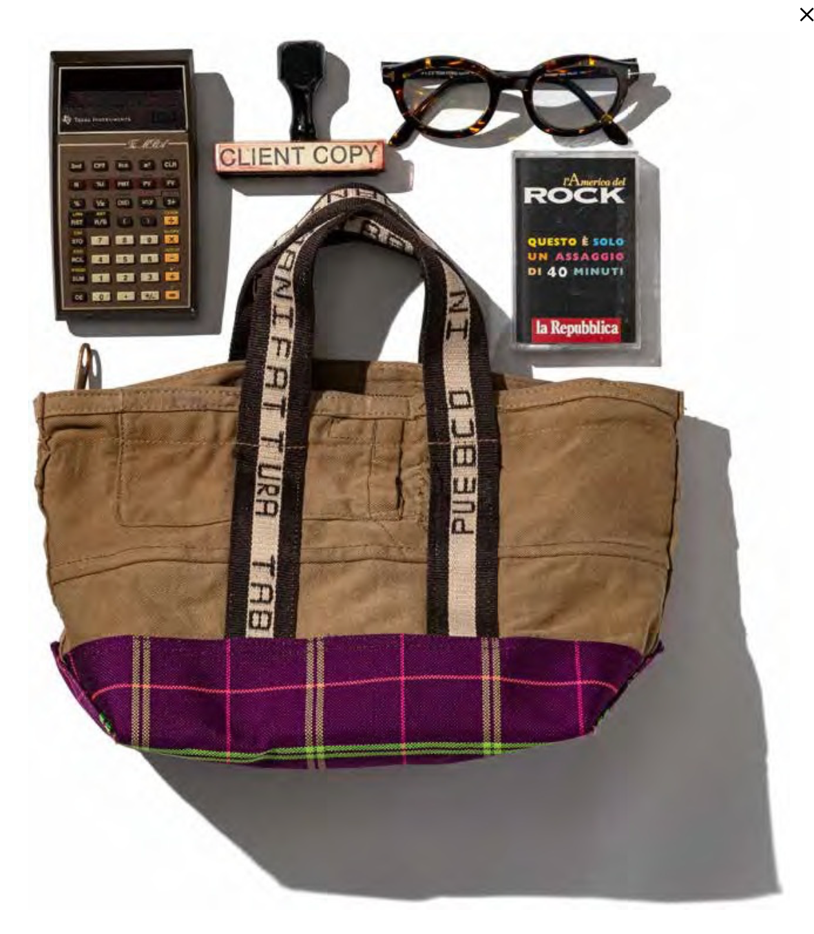 COTTON CHECK TOTE BAG ZIPPER  sand Puebco