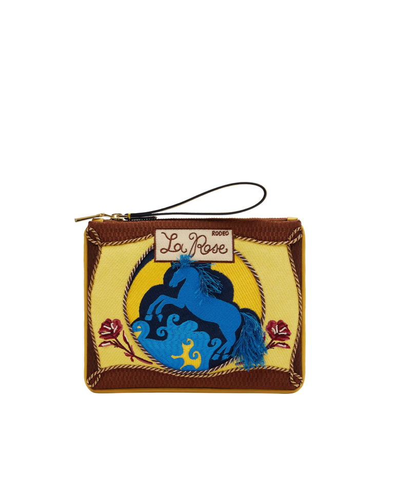 Alémais Ace horse embroidered clutch
