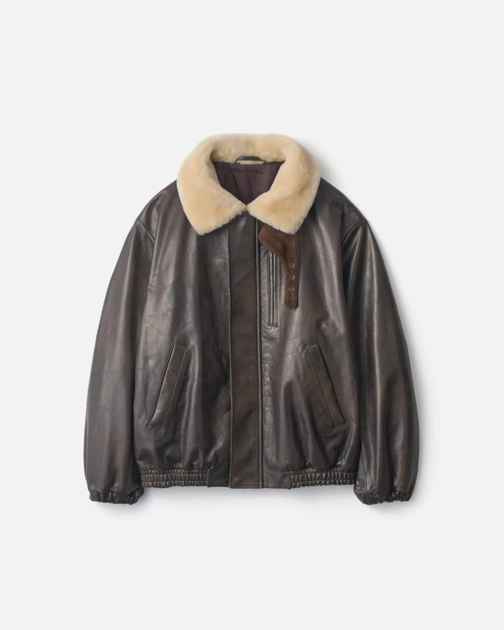 Ssstein - Blouson zippé en cuir col peau lainée