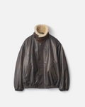 Ssstein - Blouson zippé en cuir col peau lainée