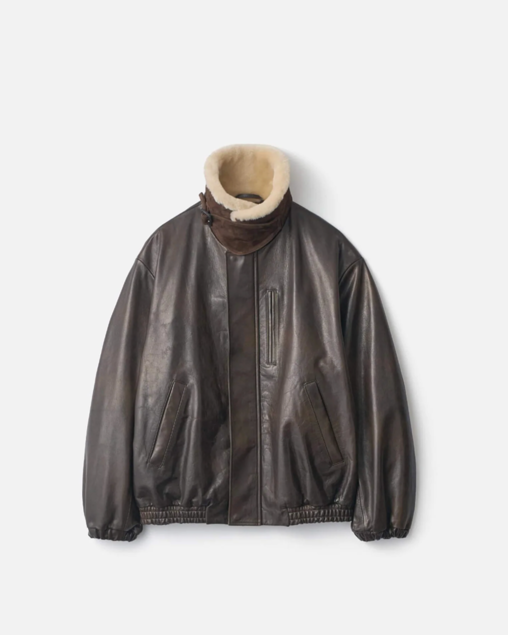 Ssstein - Blouson zippé en cuir col peau lainée