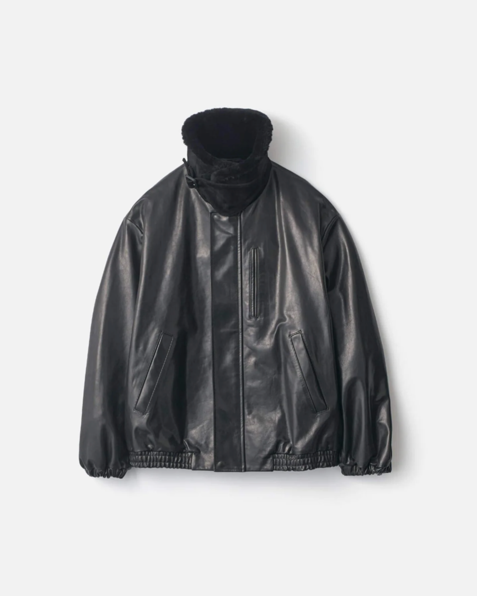 Ssstein - Blouson zippé en cuir col peau lainée