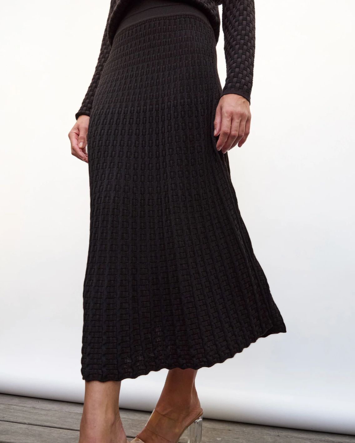 Molli - Jupe maille cannage ébène- noir profond