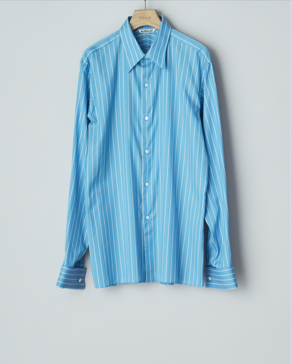 cotton silk stripe double cuff blue stripe shirt Auralee 