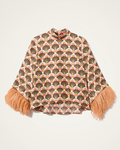 Florette Fan Brown in Silk Twill with Feathers la double j