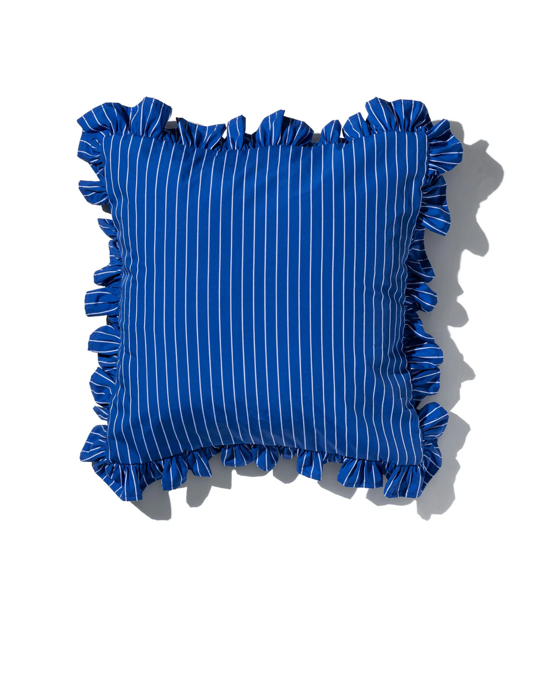 SHIRT FABRIC RUFFLE CUSHION  blue stripes puebco