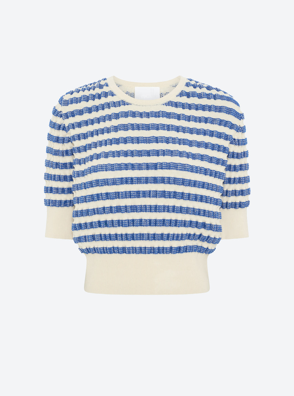 pull manches coudes molli bleu blanc raye 