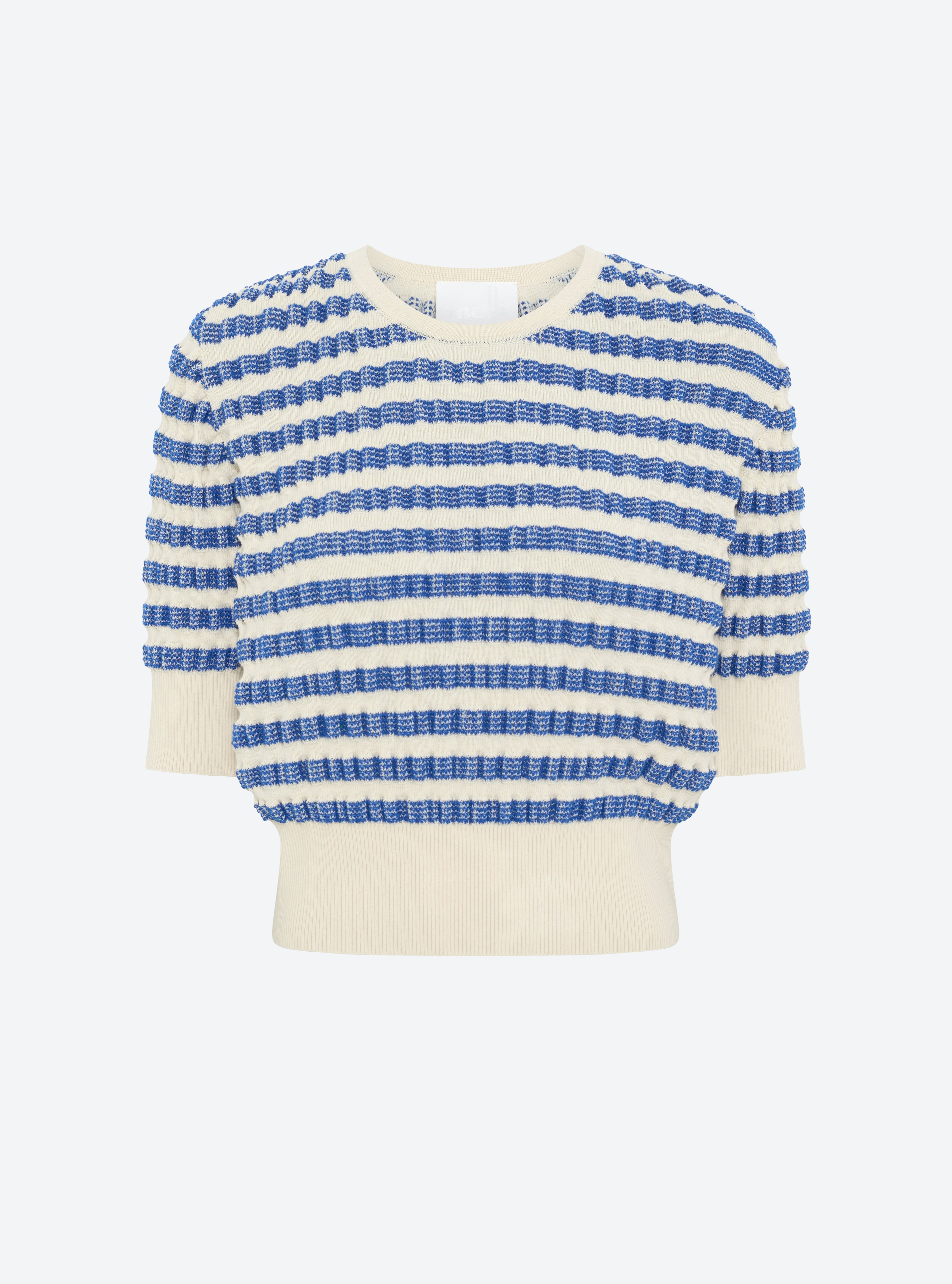 pull manches coudes molli bleu blanc raye 