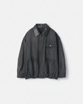blouson en denim déteint col en cuir stein