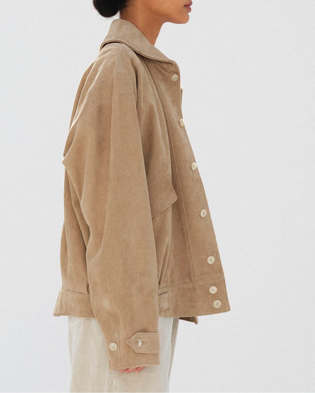 blouson suede Auralee beige naturel 